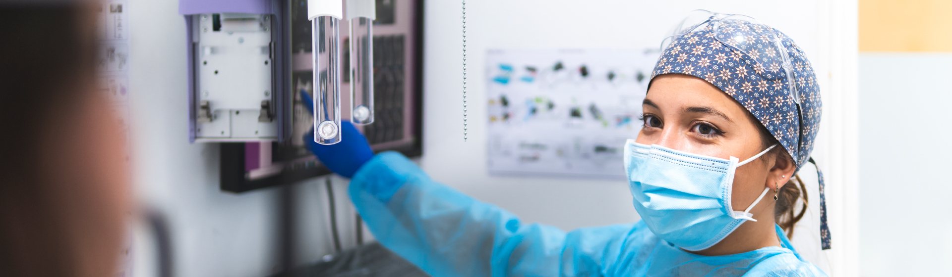Health care worker wearing a mask